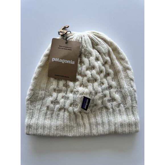 Patagonia Accessories - Patagonia Coastal Cable Beanie Cap Ribbed Hat Knit Wool Nylon NWT Birch White OZ